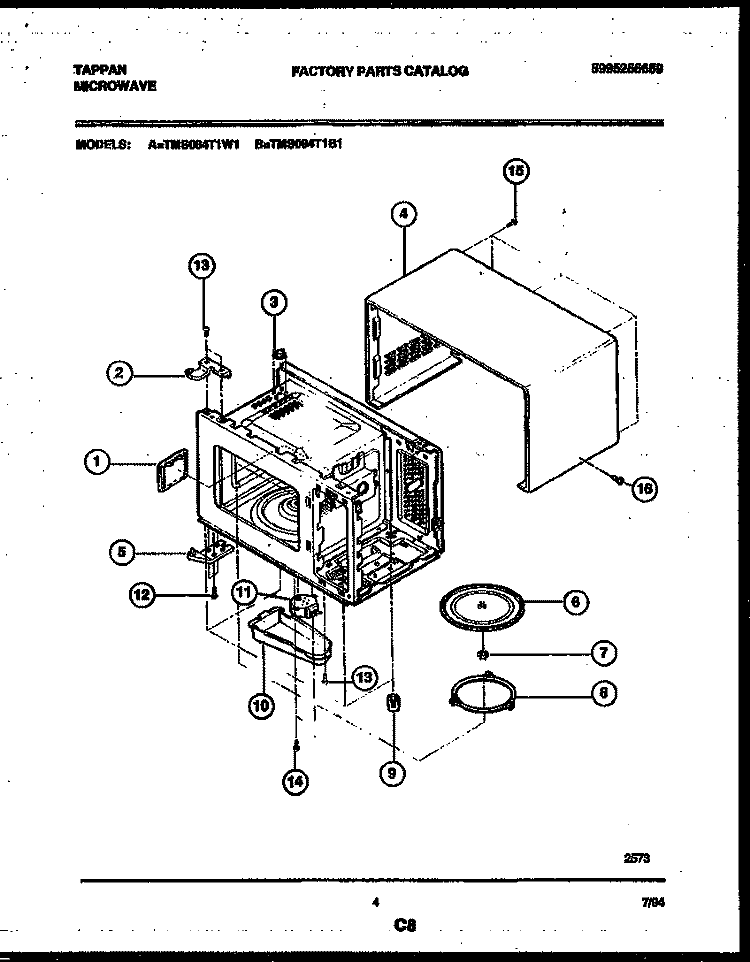 WRAPPER AND BODY PARTS Diagram and Parts List for TMS084T1W1  Tappan Microwave
