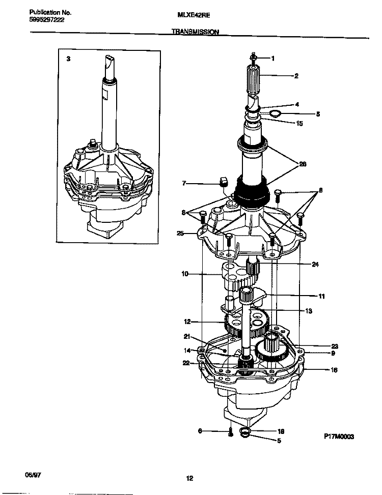 TRANSMISSION Diagram and Parts List for MLXE42REW3  Frigidaire Washer Dryer Combo