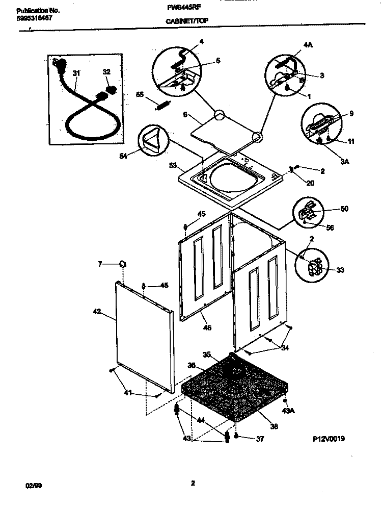 CABINET / TOP Diagram and Parts List for FWS445RFT2  Frigidaire Washer