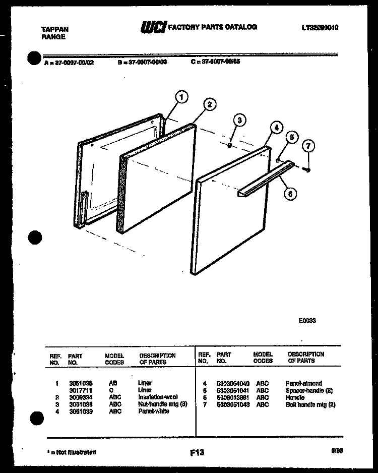 DOOR PARTS Diagram and Parts List for 37-0007-23-02  Tappan Range