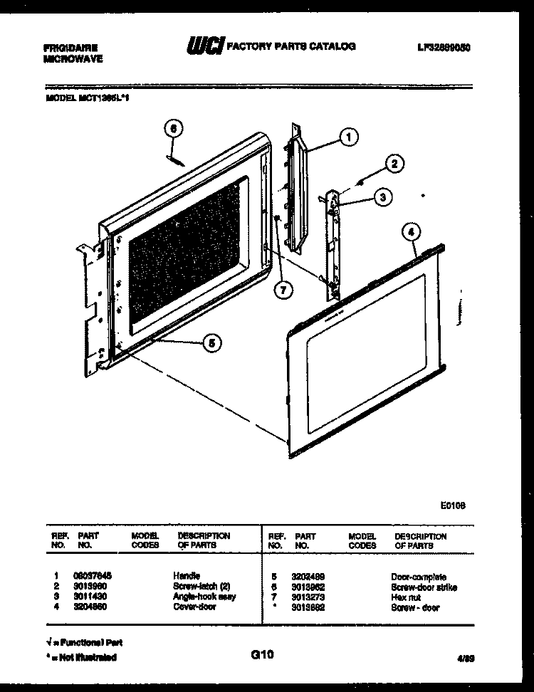 DOOR PARTS Diagram and Parts List for MCT1365L1  Frigidaire Microwave
