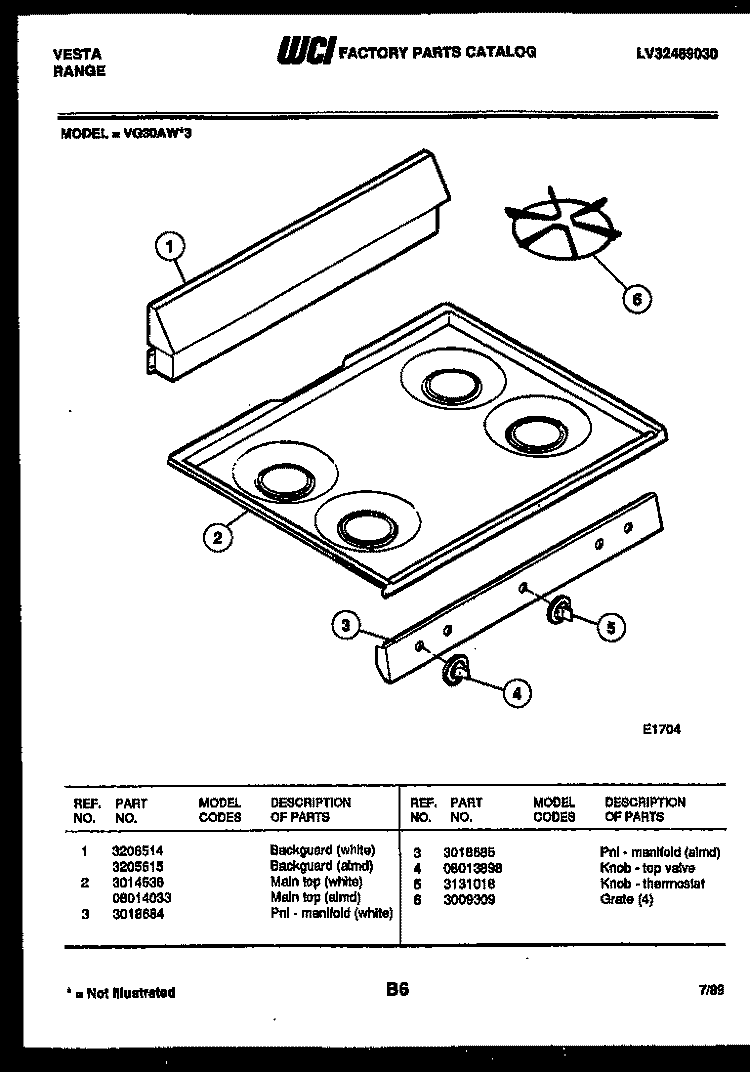 COOKTOP PARTS Diagram and Parts List for VG30AW3  Tappan Range