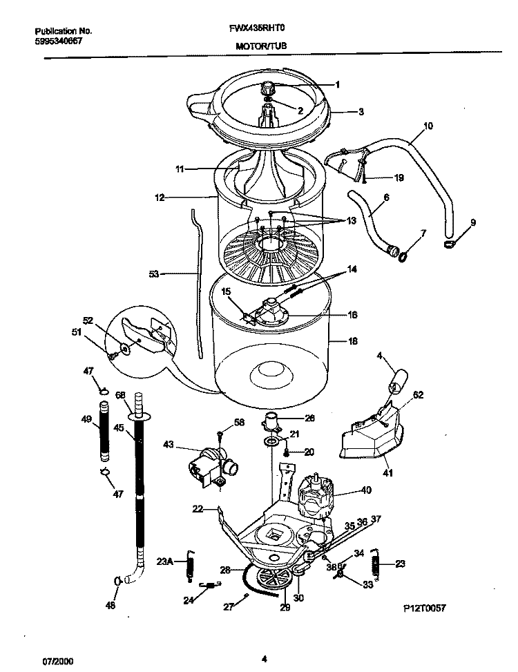 WSHR MTR, HOSE Diagram and Parts List for FWX435RHT0  Frigidaire Washer