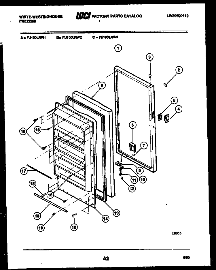 DOOR PARTS Diagram and Parts List for FU100LRW3  Frigidaire Freezer
