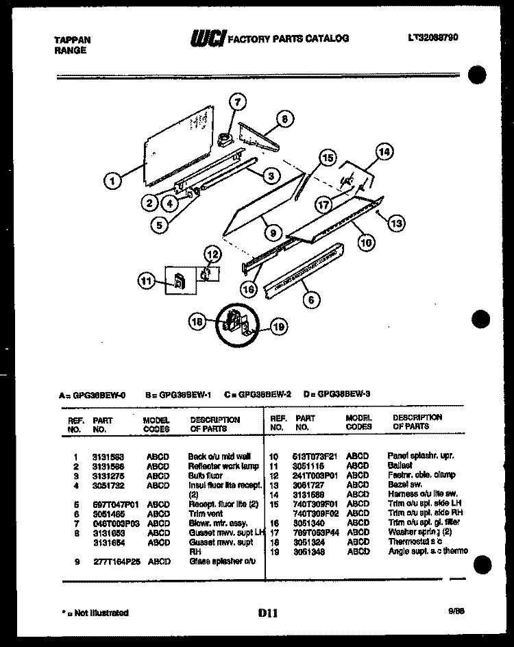 SPLASHER CONTROL Diagram and Parts List for 77-4957-23-03  Tappan Range