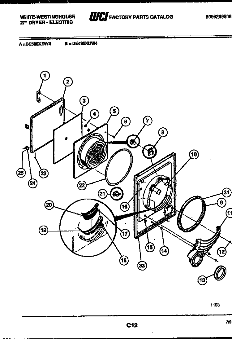 DOOR PARTS Diagram and Parts List for DE500KDW4  Frigidaire Dryer