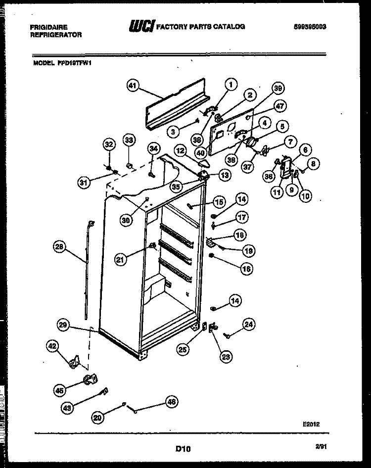 CABINET PARTS Diagram and Parts List for FPD19TFW1  Frigidaire Refrigerator