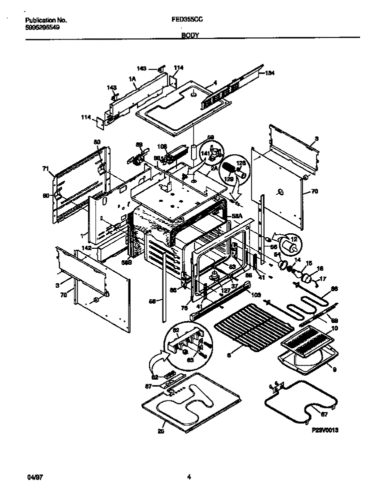BODY Diagram and Parts List for FED355CCSC  Frigidaire Range