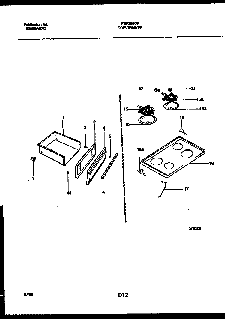 COOKTOP AND DRAWER PARTS Diagram and Parts List for FEF366CASB  Frigidaire Range