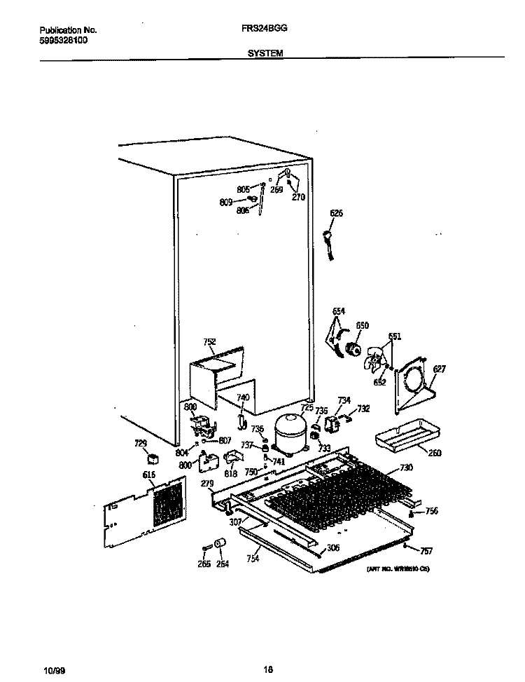 SYSTEM Diagram and Parts List for FRS24BGGB3  Frigidaire Refrigerator