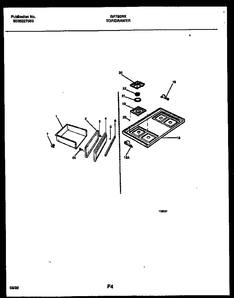COOKTOP AND DRAWER PARTS Diagram and Parts List for GF790RXD1  Frigidaire Range