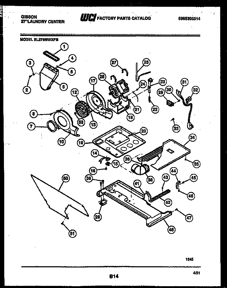 BLOWER, IDLER ARM CLUTCH AND MOTOR Diagram and Parts List for EL27M6WXFB  Gibson Washer Dryer Combo