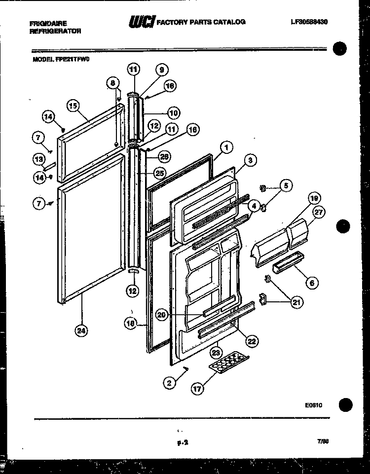 DOOR PARTS Diagram and Parts List for FPE21TFA0  Frigidaire Refrigerator