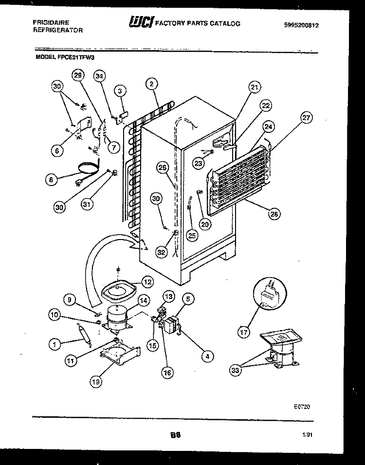 SYSTEM AND AUTOMATIC DEFROST PARTS Diagram and Parts List for FPCE21TFW3  Frigidaire Refrigerator