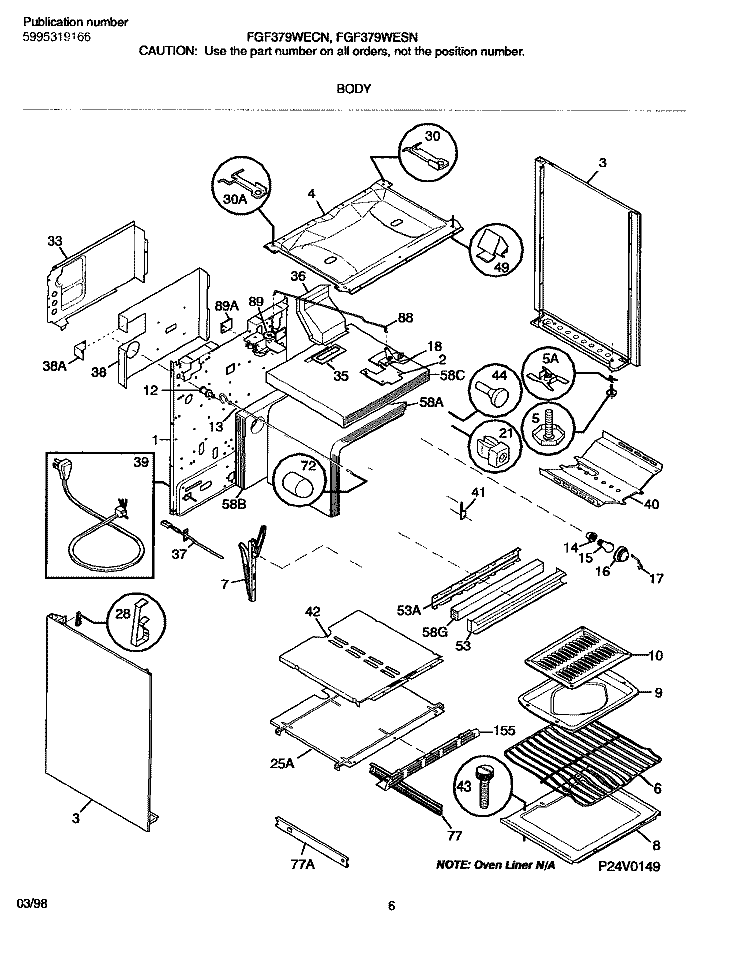 BODY Diagram and Parts List for FGF379WESN  Frigidaire Range