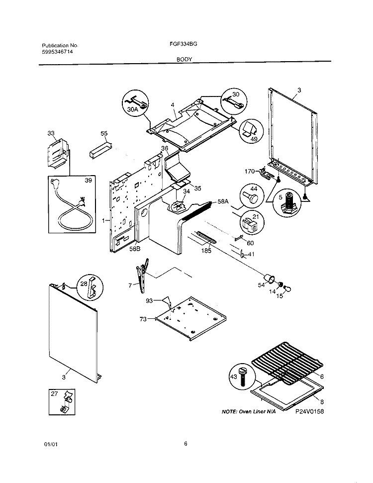 BODY Diagram and Parts List for FGF334BGWJ  Frigidaire Range