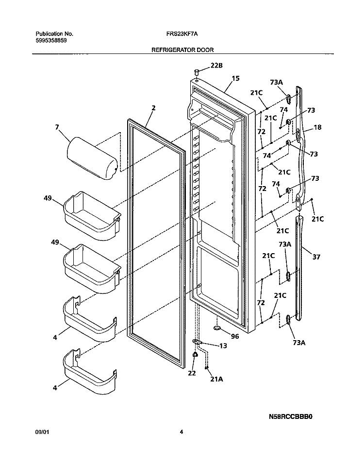 REFRIGERATOR DOOR Diagram and Parts List for FRS23KF7AB2  Frigidaire Refrigerator