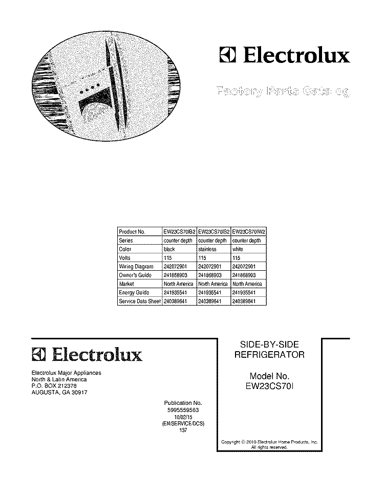 COVER Diagram and Parts List for EW23CS70IB2  Electrolux Refrigerator