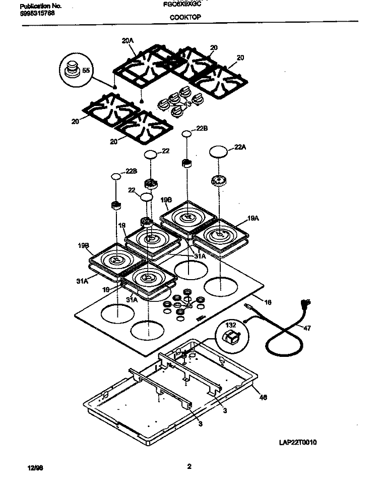 COOKTOP Diagram and Parts List for FGC6X9XGCA  Frigidaire Cooktop