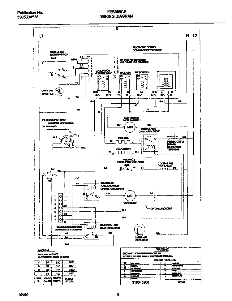 WIRING DIAGRAM Diagram and Parts List for FEB386CEBH  Frigidaire Wall Oven