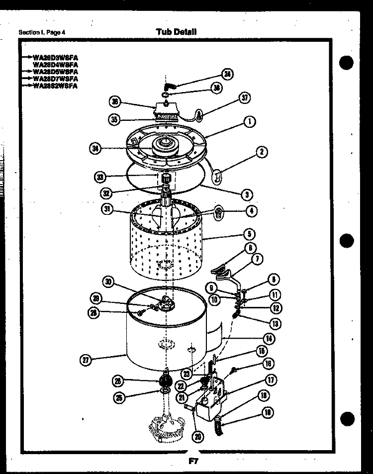 TUB DETAIL Diagram and Parts List for RM18F6WSGA  Gibson Refrigerator