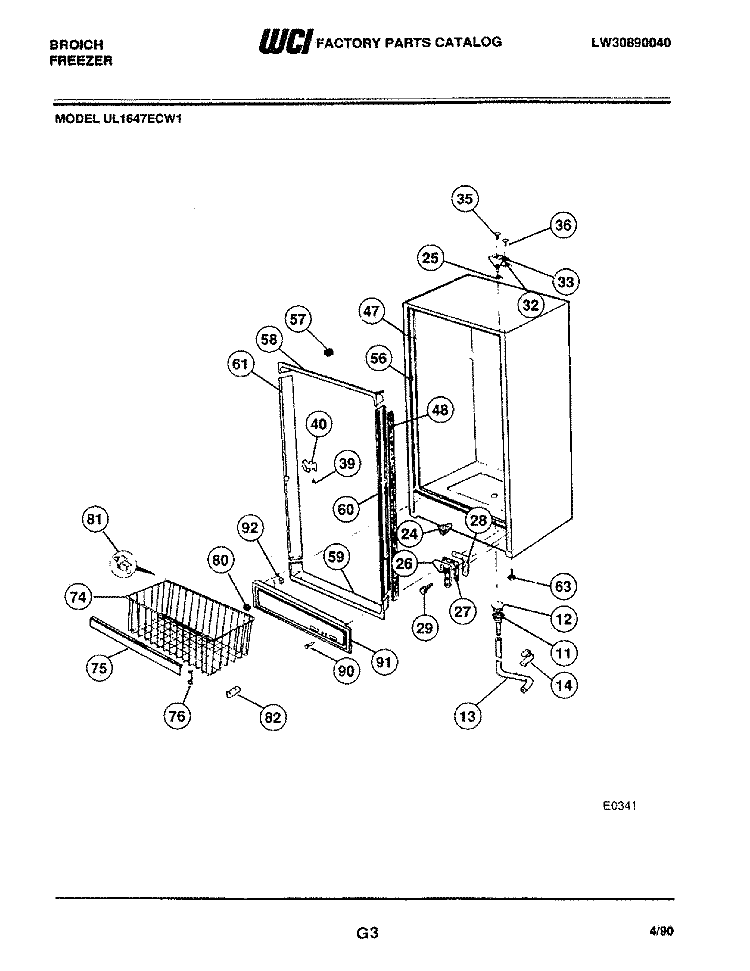 CABINET Diagram and Parts List for UL1647ECW1  Frigidaire Freezer