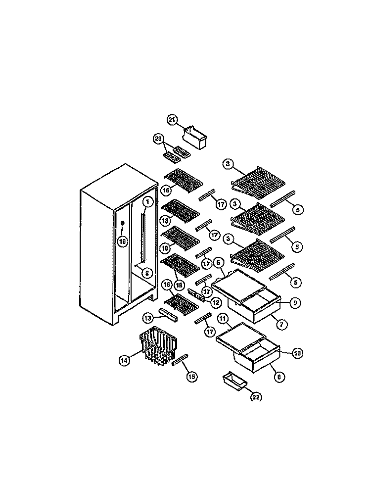 SHELVES Diagram and Parts List for RS22F7YU1D  Gibson Refrigerator