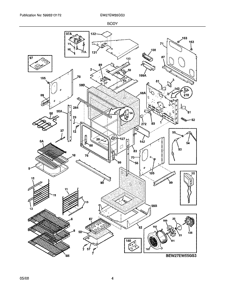 BODY Diagram and Parts List for EW27EW55GS3  Electrolux Wall Oven