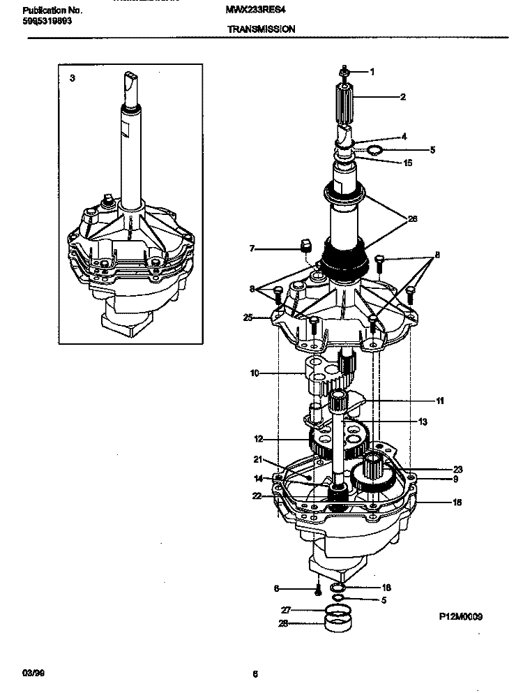 TRANSMISSION Diagram and Parts List for MWX233RES4  Frigidaire Washer