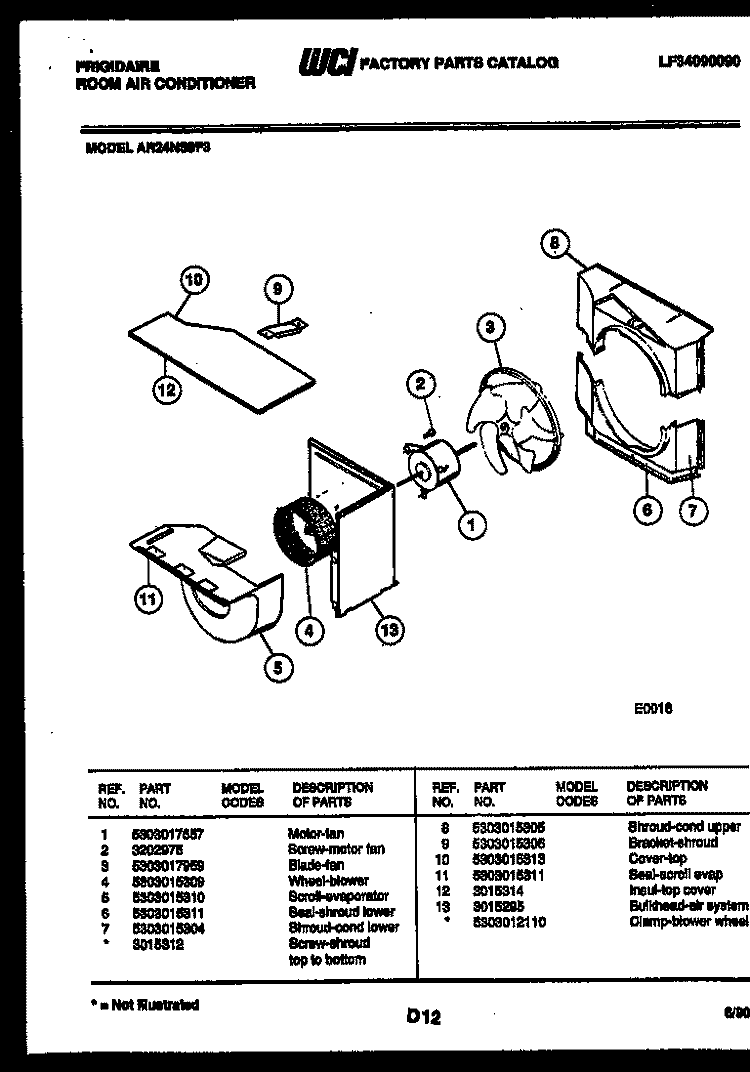 AIR HANDLING PARTS Diagram and Parts List for AR24NS8F3  Frigidaire Air Conditioner