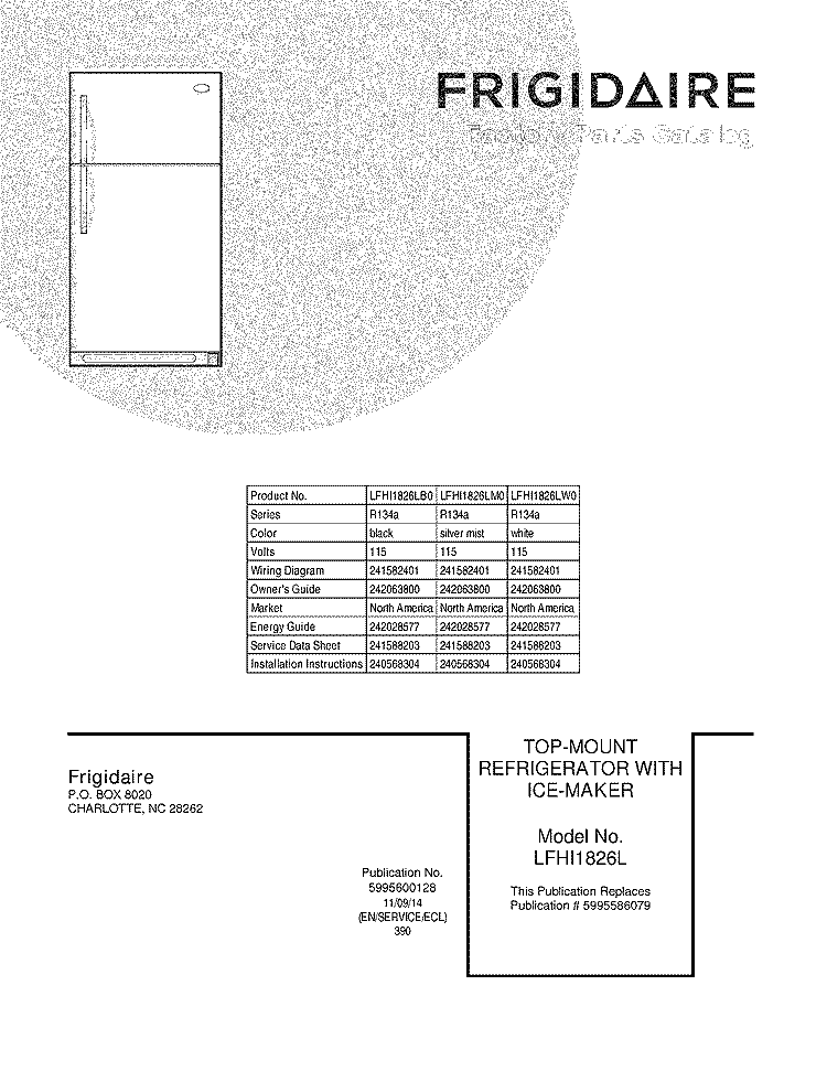 COVER Diagram and Parts List for LFHI1826LB0  Frigidaire Refrigerator