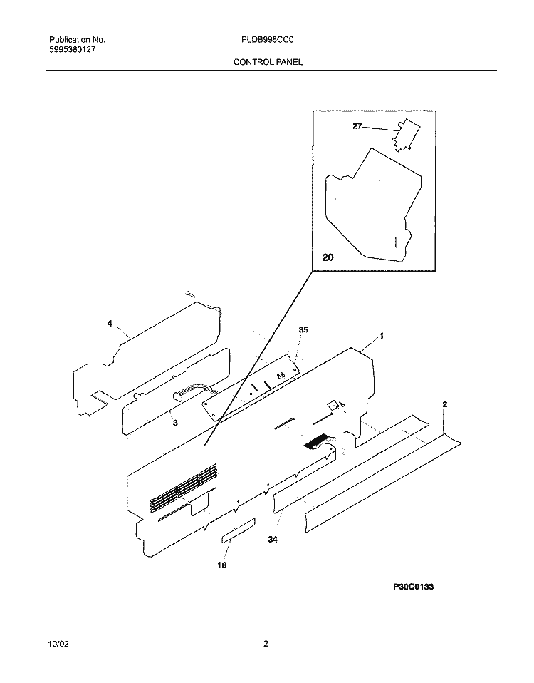 CONTROL PANEL Diagram and Parts List for PLDB998CC0  Frigidaire Dishwasher