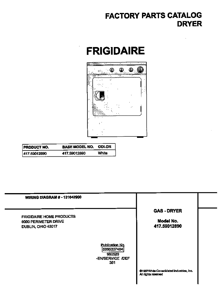 COVER Diagram and Parts List for 41759012890  Kenmore Dryer