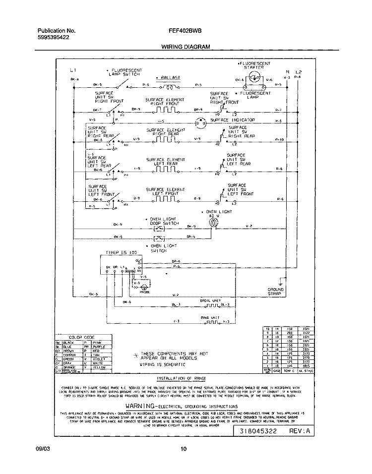 WIRING DIAGRAM Diagram and Parts List for FEF402BWB  Frigidaire Range