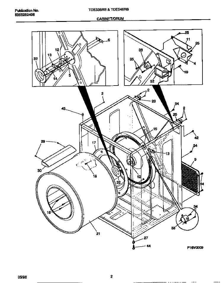 CABINET / DRUM Diagram and Parts List for TDE546RBW2  Tappan Dryer