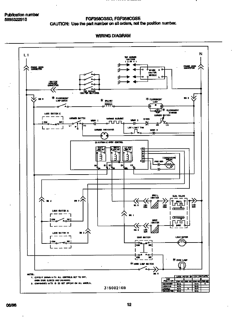 WIRING DIAGRAM Diagram and Parts List for FGF358CGSD  Frigidaire Range