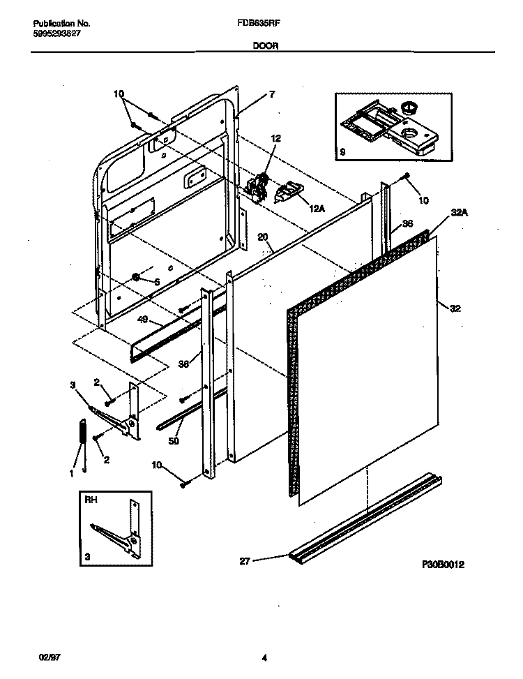 DOOR Diagram and Parts List for FDB635RFS2  Frigidaire Dishwasher