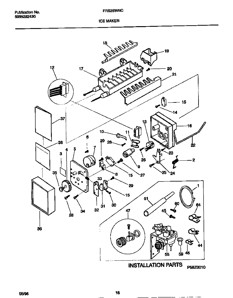 ICE MAKER Diagram and Parts List for FRS26WNCW1  Frigidaire Refrigerator