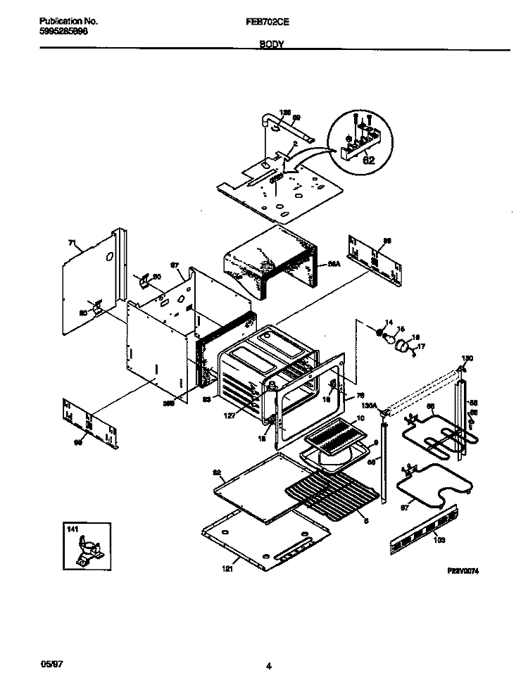 BODY Diagram and Parts List for FEB702CESA  Frigidaire Wall Oven