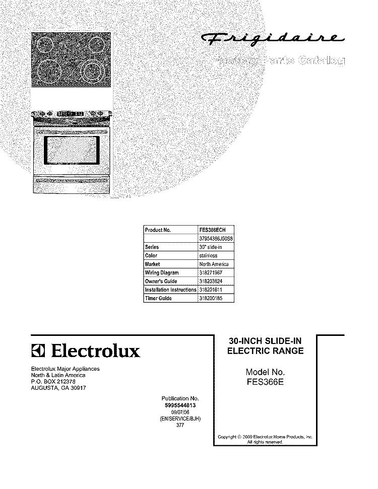 COVER Diagram and Parts List for FES366ECH  Frigidaire Range