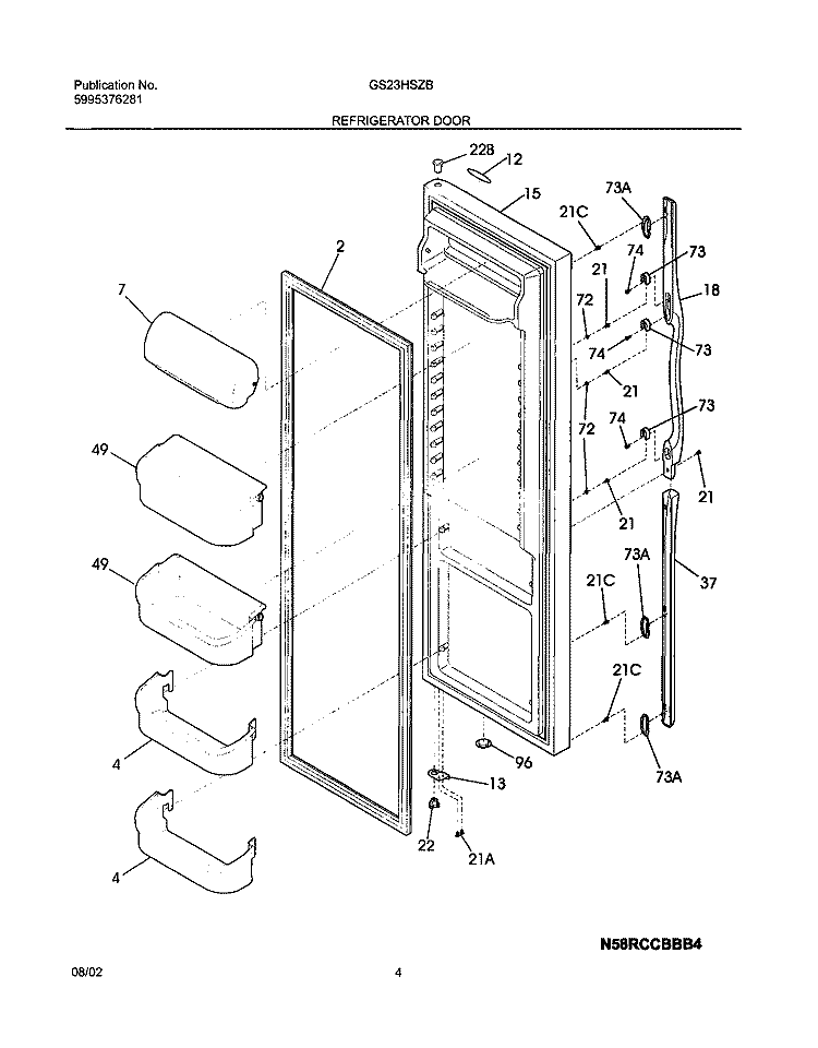 REFRIGERATOR DOOR Diagram and Parts List for GS23HSZBC2  Frigidaire Refrigerator