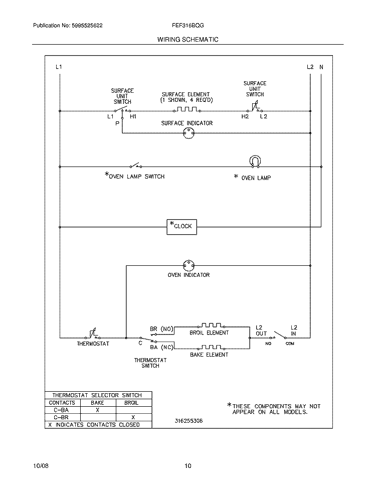 WIRING SCHEMATIC Diagram and Parts List for FEF316BQG  Frigidaire Range