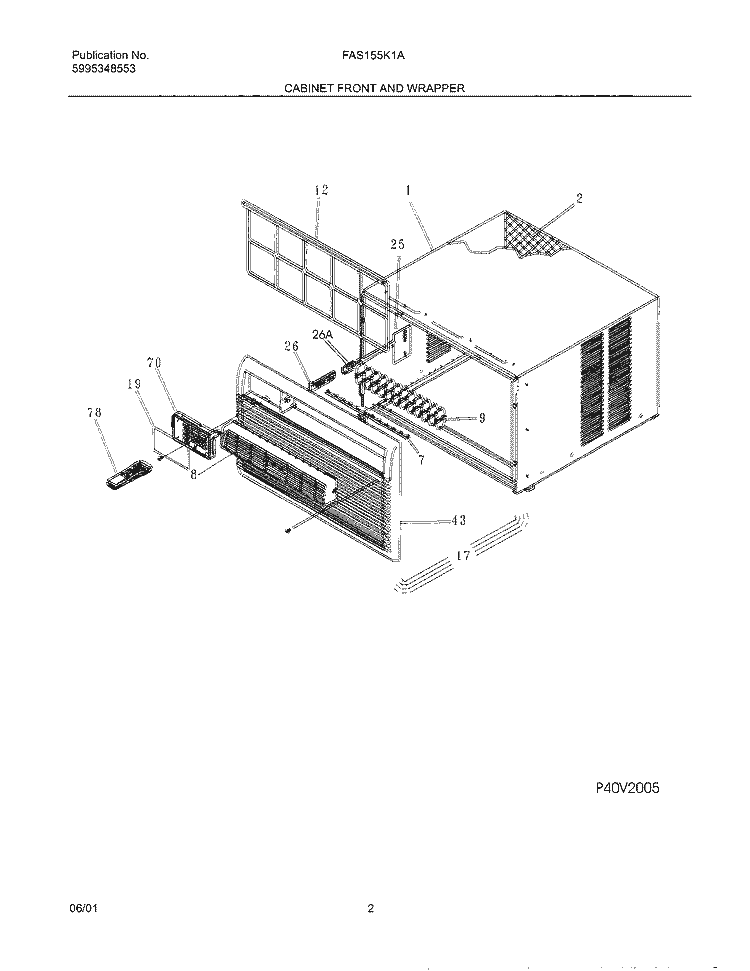 WRAPPER Diagram and Parts List for FAS155K1A1  Frigidaire Air Conditioner
