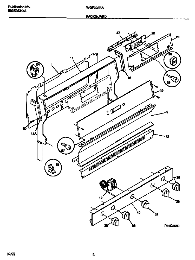 BACKGUARD Diagram and Parts List for WGF323BAWB  Frigidaire Range