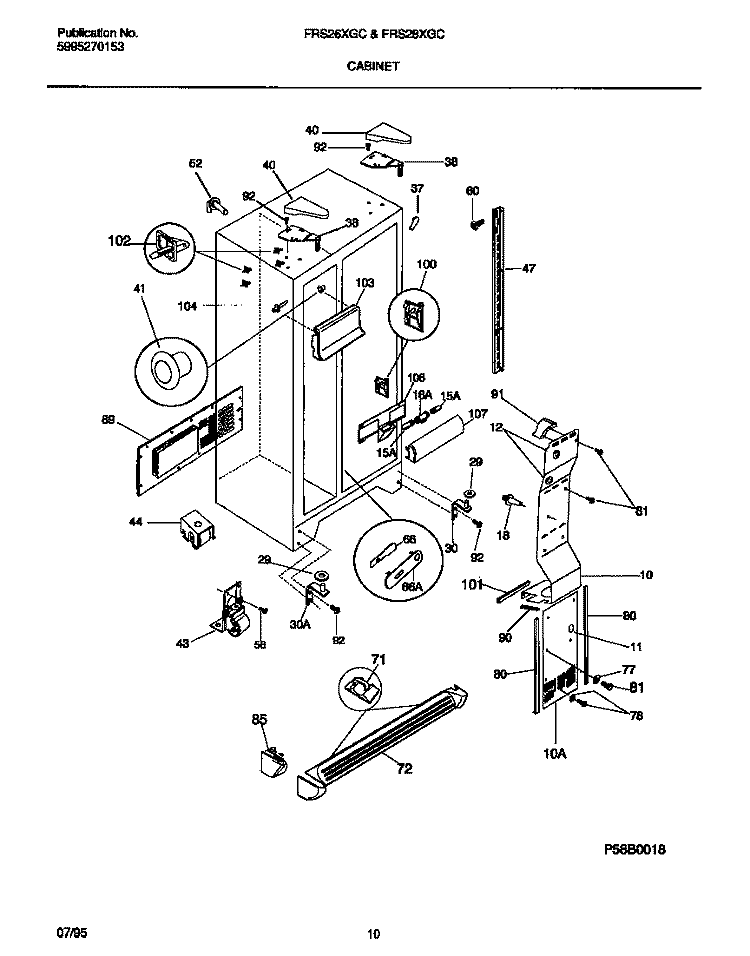 CABINET Diagram and Parts List for FRS28XGCB1  Frigidaire Refrigerator
