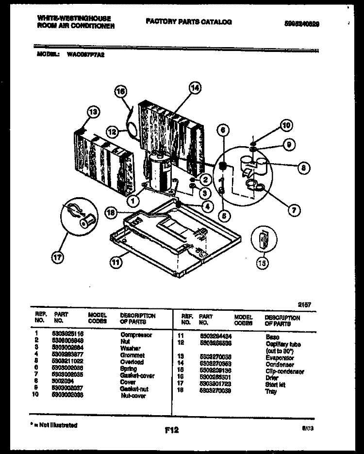 UNIT PARTS Diagram and Parts List for WAC067P7A2  Frigidaire Air Conditioner