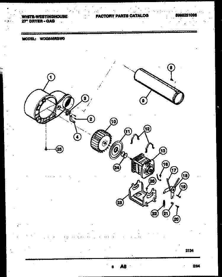 BLOWER AND DRIVE PARTS Diagram and Parts List for WDG546RBW0  Frigidaire Dryer