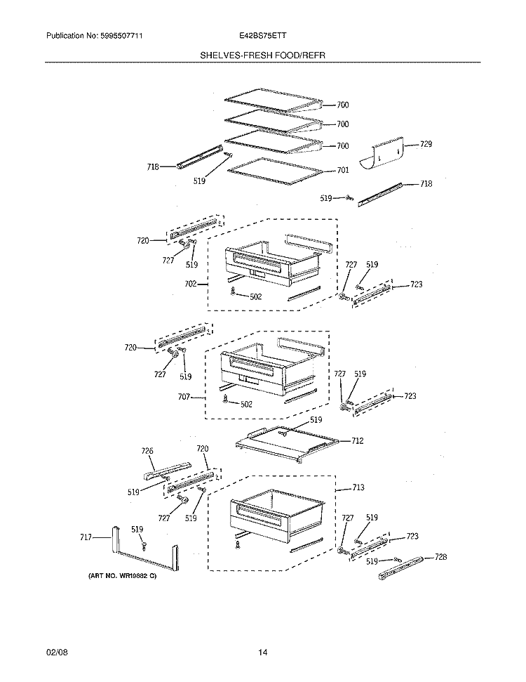 SHEVLES - FRESH FOOD / REFR Diagram and Parts List for E42BS75ETT  Electrolux Refrigerator