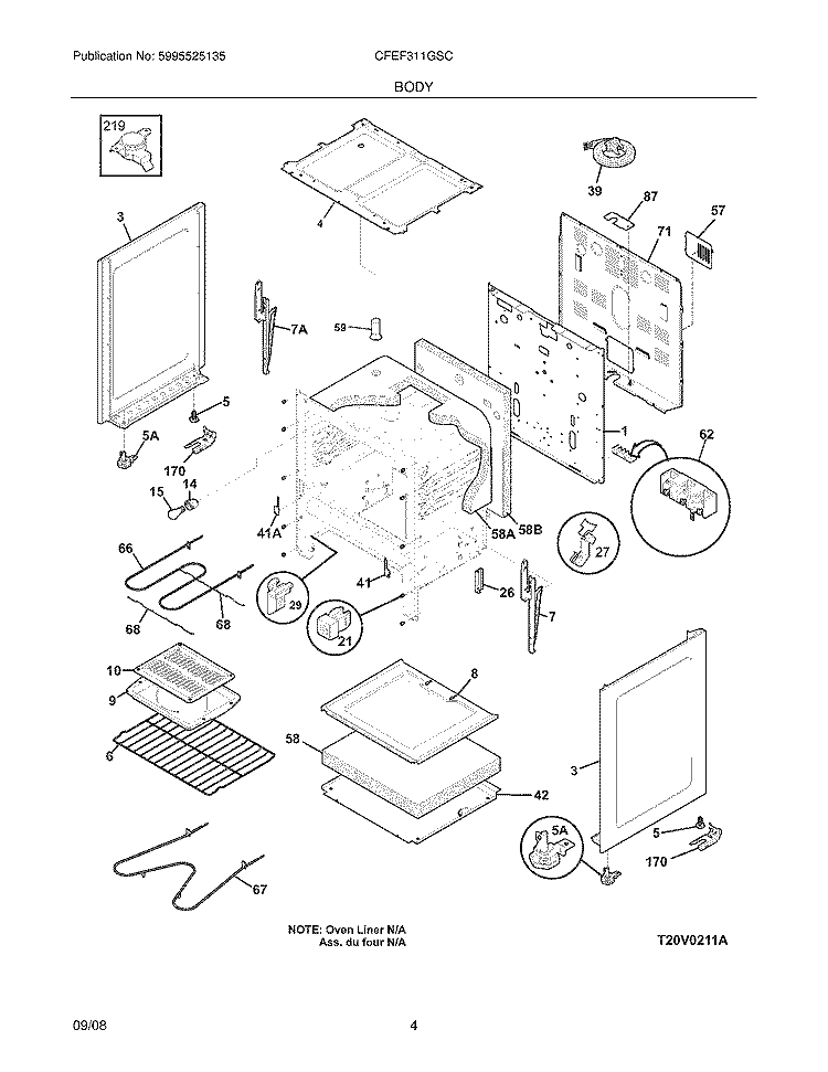 BODY Diagram and Parts List for CFEF311GSC  Frigidaire Range