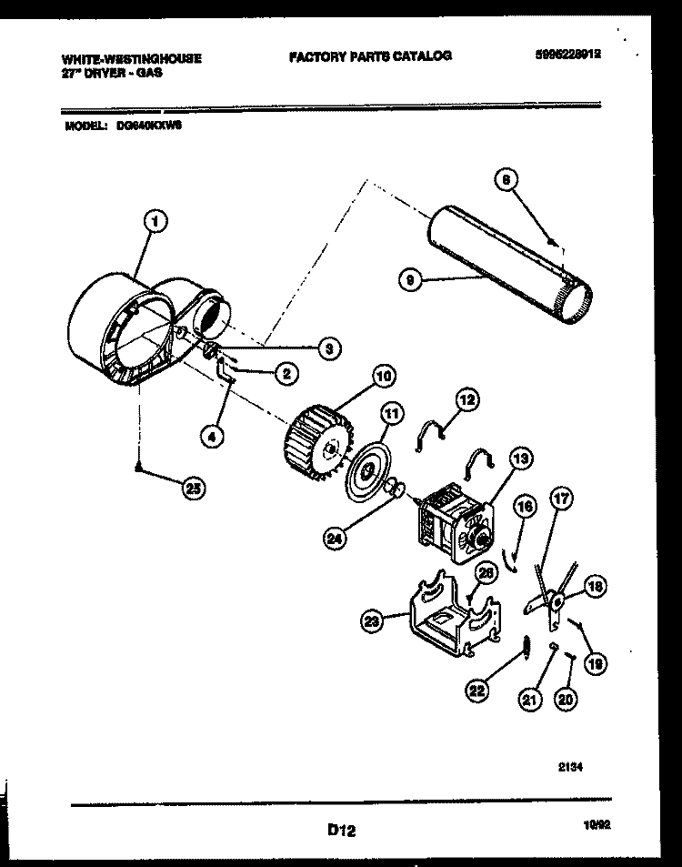 BLOWER AND DRIVE PARTS Diagram and Parts List for DG640KXW6  Frigidaire Dryer
